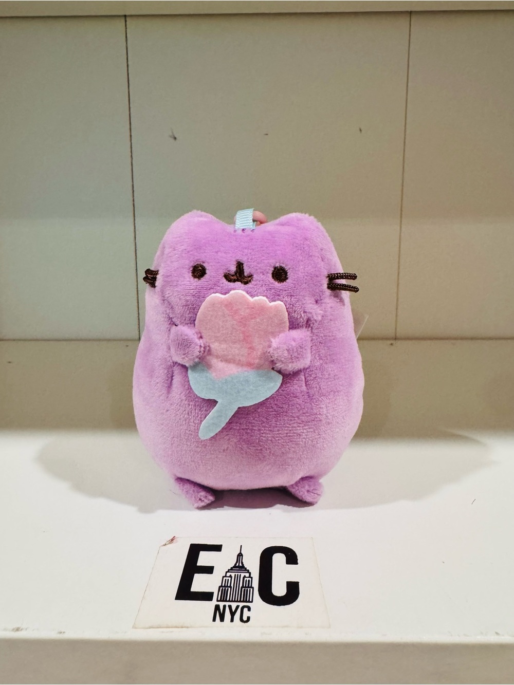 Purple Pusheen Holding Rose Plush Keychain